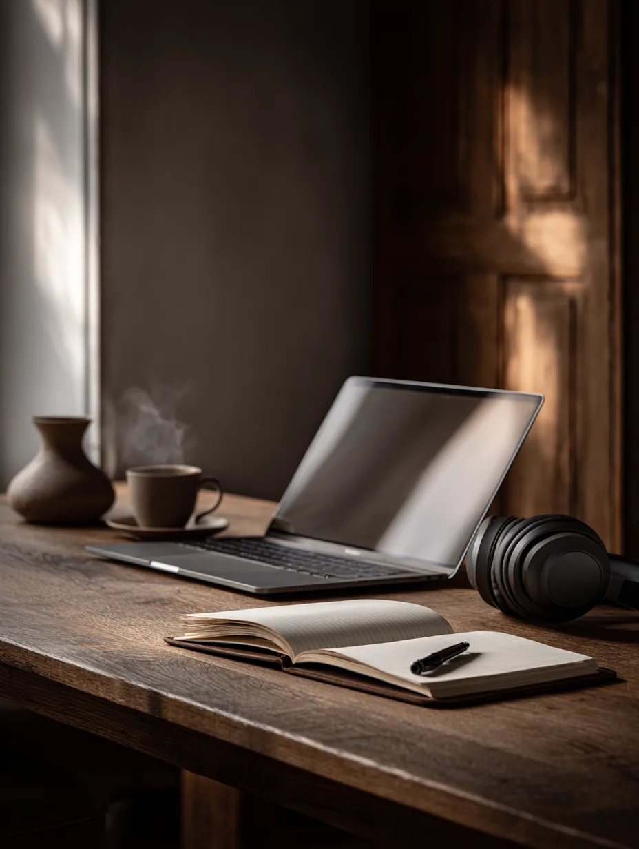 Laptop und Notizen am Schreibtisch